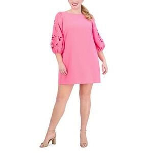 Vince Camuto Violet Eyelet Cutout Sleeve Shift Dress Boat Neck 3/4 Puff Sleeve